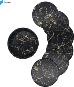 Onderzetters Voor Glazen - Leren Onderzetters - Onderzetters - Zwart / Goud - Marmer Look - 6 Stuks - Inclusief Luxe Houder -Bormioli Rocco winkel 1027x1200