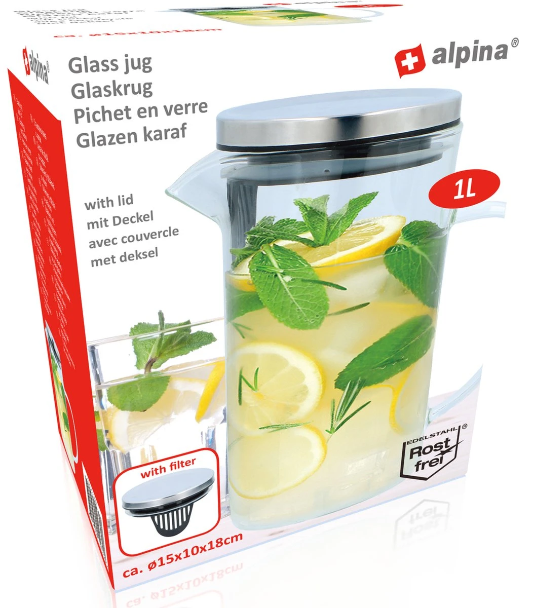 Alpina Karaf Met Deksel 1 Liter Glas/rvs Transparant/zilver 7 Alpina Karaf Met Deksel 1 Liter Glas/rvs Transparant/zilver - Afbeelding 5