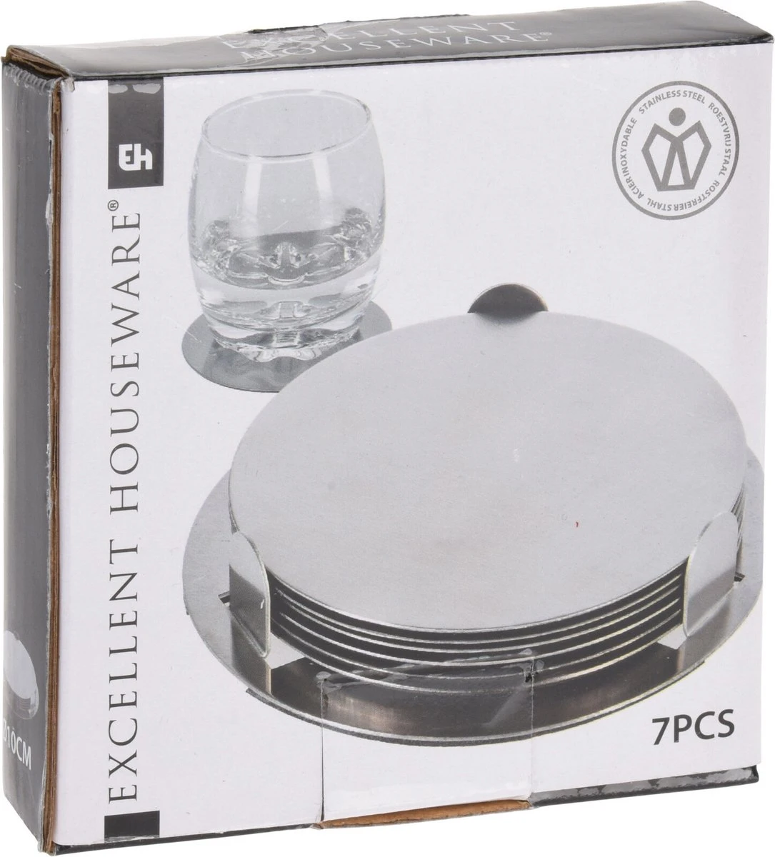 Excellent Houseware 12x Onderzetters Zilver RVS Met Houder 8,5 Cm Voor Glazen 6 Excellent Houseware 12x Onderzetters Zilver RVS Met Houder 8,5 Cm Voor Glazen - Afbeelding 4