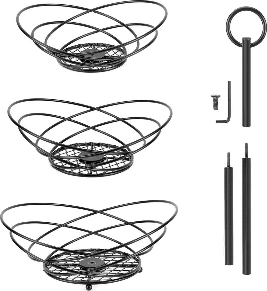 Fuegobird Fruitmand - Fruitmand Metaal - 3 Laags - Afneembaar - Zwart 11 Fuegobird Fruitmand - Fruitmand Metaal - 3 Laags - Afneembaar - Zwart - Afbeelding 9