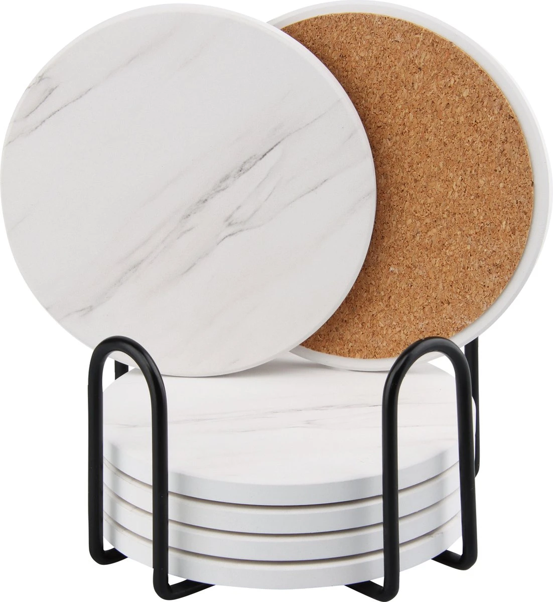 Sincer Keramische Onderzetters Voor Glazen Met Houder – Set Van 6 Witte Keramische/Marmeren Onderleggers –Luxe/Modern Design - Premium Kwaliteit – Kurken Antislip Onderkant – Hittebestendig – Zeer Absorberend – Rond – Duurzaam/Milieuvriendelijk 3 Sincer Keramische Onderzetters Voor Glazen Met Houder – Set Van 6 Witte Keramische/Marmeren Onderleggers –Luxe/Modern Design - Premium Kwaliteit – Kurken Antislip Onderkant – Hittebestendig – Zeer Absorberend – Rond – Duurzaam/Milieuvriendelijk
