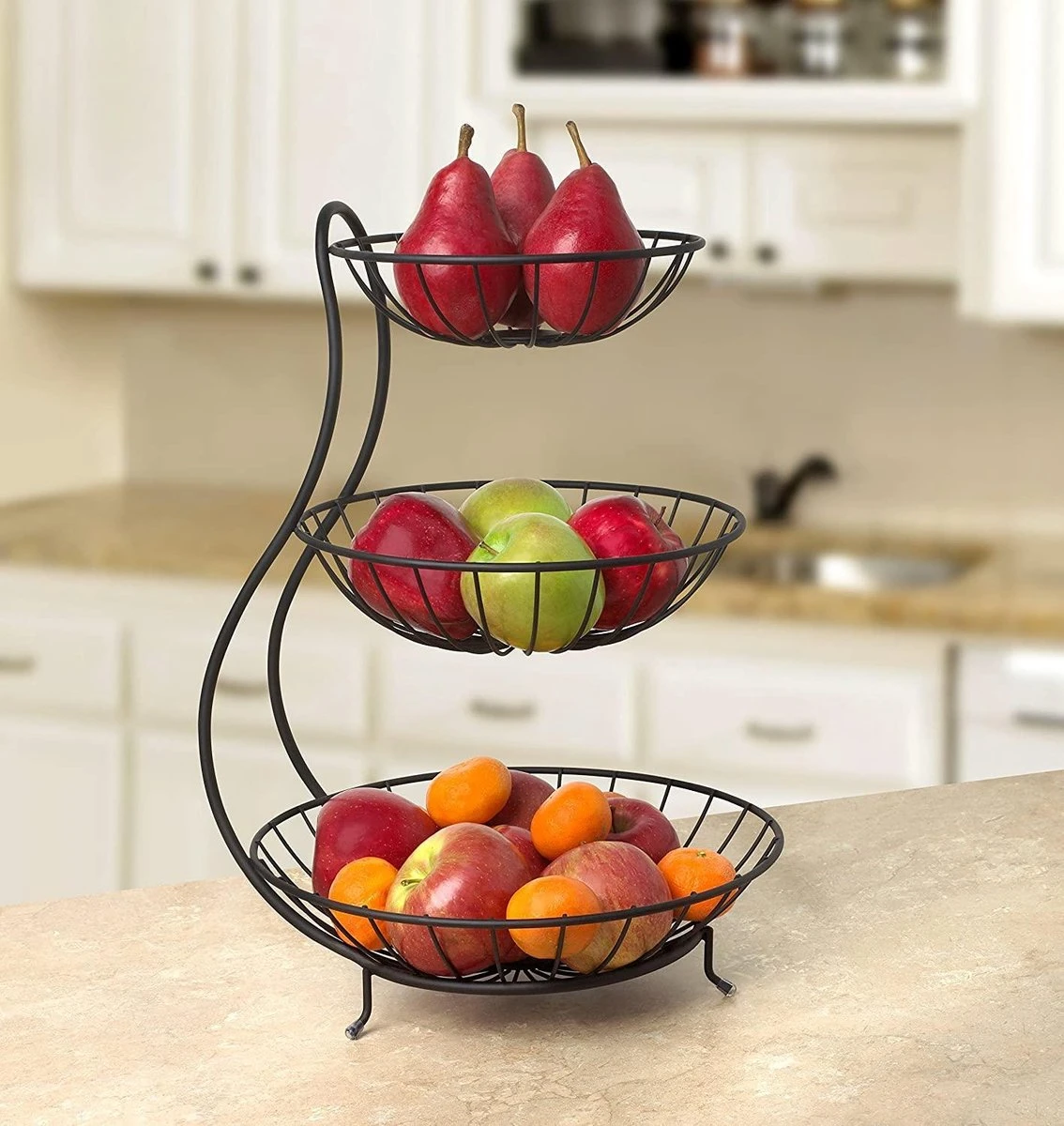 Fruitschaal - Etagere 3 Laags – Fruitmand Metaal - Schaal Decoratie - Voor Fruit / Groente / Snacks / Brood – RVS - 48 X 33 X 33 Cm 5 Fruitschaal - Etagere 3 Laags – Fruitmand Metaal - Schaal Decoratie - Voor Fruit / Groente / Snacks / Brood – RVS - 48 X 33 X 33 Cm - Afbeelding 3