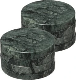 Set Van 8x Ronde Onderzetters Voor Glazen D10 Cm Groen Marmer