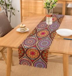 De Groen Home Bedrukt Velvet Textiel Tafelloper - Oosterse Motieven - Fluweel - 45x220