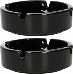 Luminarc 2x Stuks Asbakken 11 Cm Zwart Keramiek - Binnen En Buiten Te Gebruiken