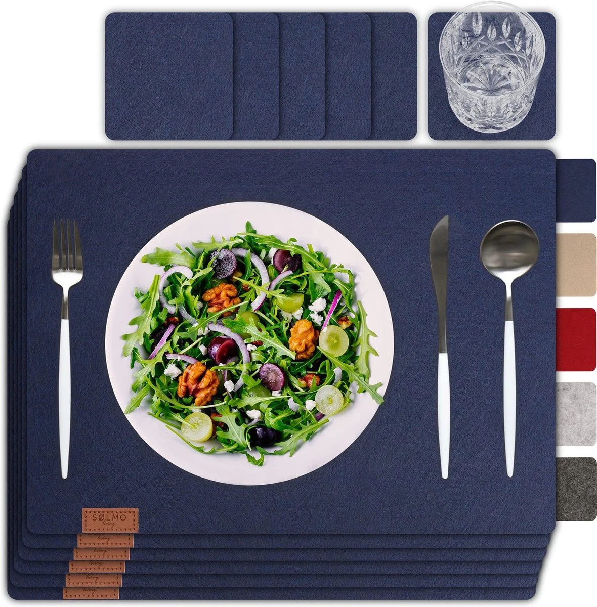 Sølmo I 6st Premium Vilt Placemats Placemat 42x32 Cm Afwasbaar Vilt Placemats Coasters Plaat Placemats + Glas Coasters Echt Hout Tafel Geschikt Blauw, Nacht Blauw 3 Sølmo I 6st Premium Vilt Placemats Placemat 42x32 Cm Afwasbaar Vilt Placemats Coasters Plaat Placemats + Glas Coasters Echt Hout Tafel Geschikt Blauw, Nacht Blauw