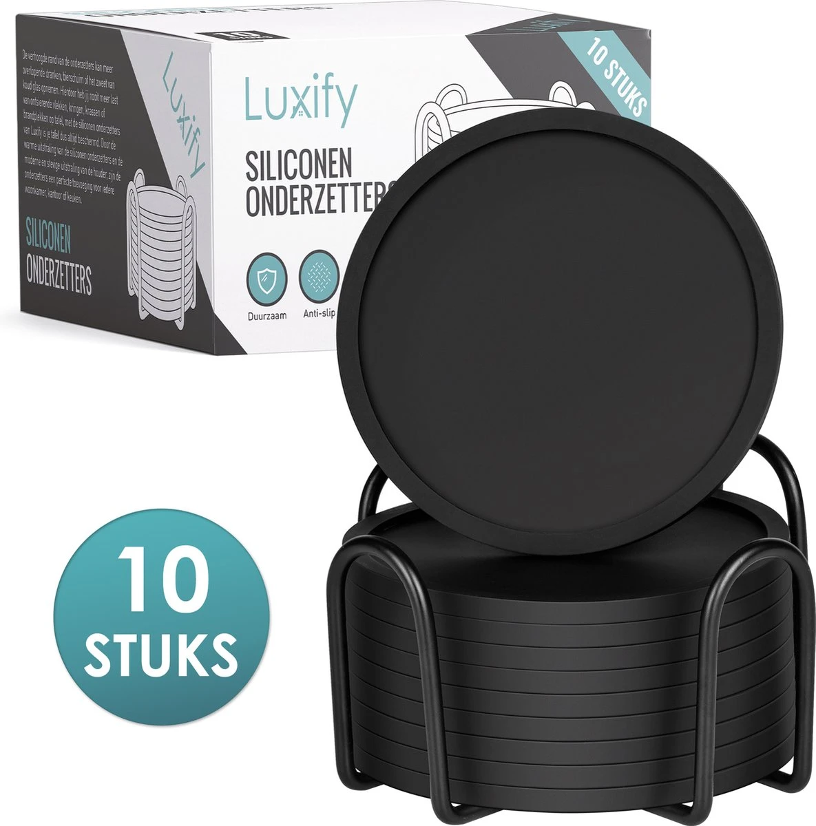 Siliconen Onderzetters Met Houder - 10 Stuks - Onderleggers Voor Glazen - Glasonderzetters Voor Op Tafel - Coasters - Zwart - Rond 3 Siliconen Onderzetters Met Houder - 10 Stuks - Onderleggers Voor Glazen - Glasonderzetters Voor Op Tafel - Coasters - Zwart - Rond