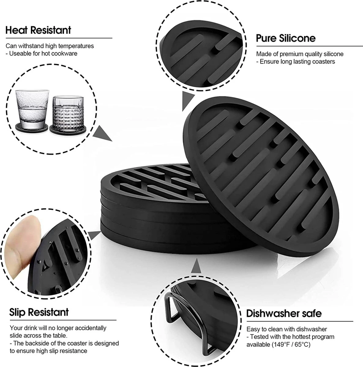 BOTC Onderzetters Met Houder - Siliconen Onderzetters Set Van 4 - Onderleggers Voor Glazen - Glasonderzetters Voor Op Tafel - Coasters 6 BOTC Onderzetters Met Houder - Siliconen Onderzetters Set Van 4 - Onderleggers Voor Glazen - Glasonderzetters Voor Op Tafel - Coasters - Afbeelding 4