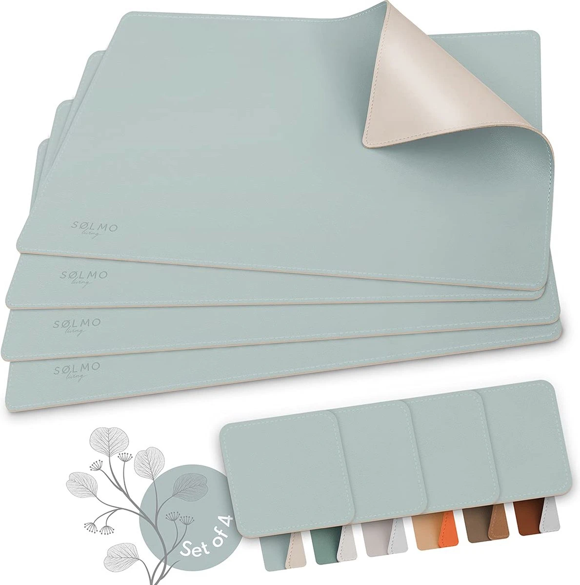 Sølmo I Designer Placemat PU Leather, Hittebestendig Twee Kleuren I 4st Placemat Afveegbaar Met Onderzetter, Placemat Leer, Placemat Leer, Placemat Kinderen (Hemelsblauw/Zilver) 3 Sølmo I Designer Placemat PU Leather, Hittebestendig Twee Kleuren I 4st Placemat Afveegbaar Met Onderzetter, Placemat Leer, Placemat Leer, Placemat Kinderen (Hemelsblauw/Zilver)