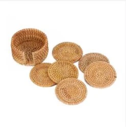 Merkloos Handgemaakte Rotan Onderzetters - Set Van 6 Stuks– Onderleggers Voor Glazen Inclusief Houder– Bamboo Hout - 10CM -Bormioli Rocco winkel 1190x1200 5