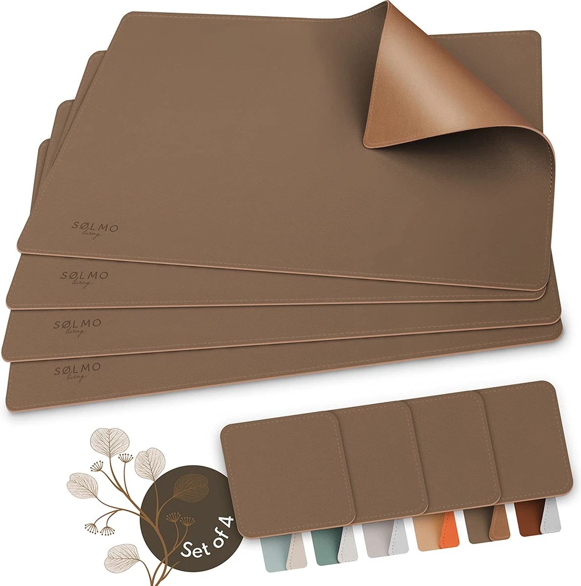 Sølmo I Designer Placemat PU Leather, Hittebestendig Twee Kleuren I 4st Placemat Wipeable With Coaster, Placemat Leather, Place Mat, Placemat Leather, Placemat Kids (Brown/Gold) 3 Sølmo I Designer Placemat PU Leather, Hittebestendig Twee Kleuren I 4st Placemat Wipeable With Coaster, Placemat Leather, Place Mat, Placemat Leather, Placemat Kids (Brown/Gold)