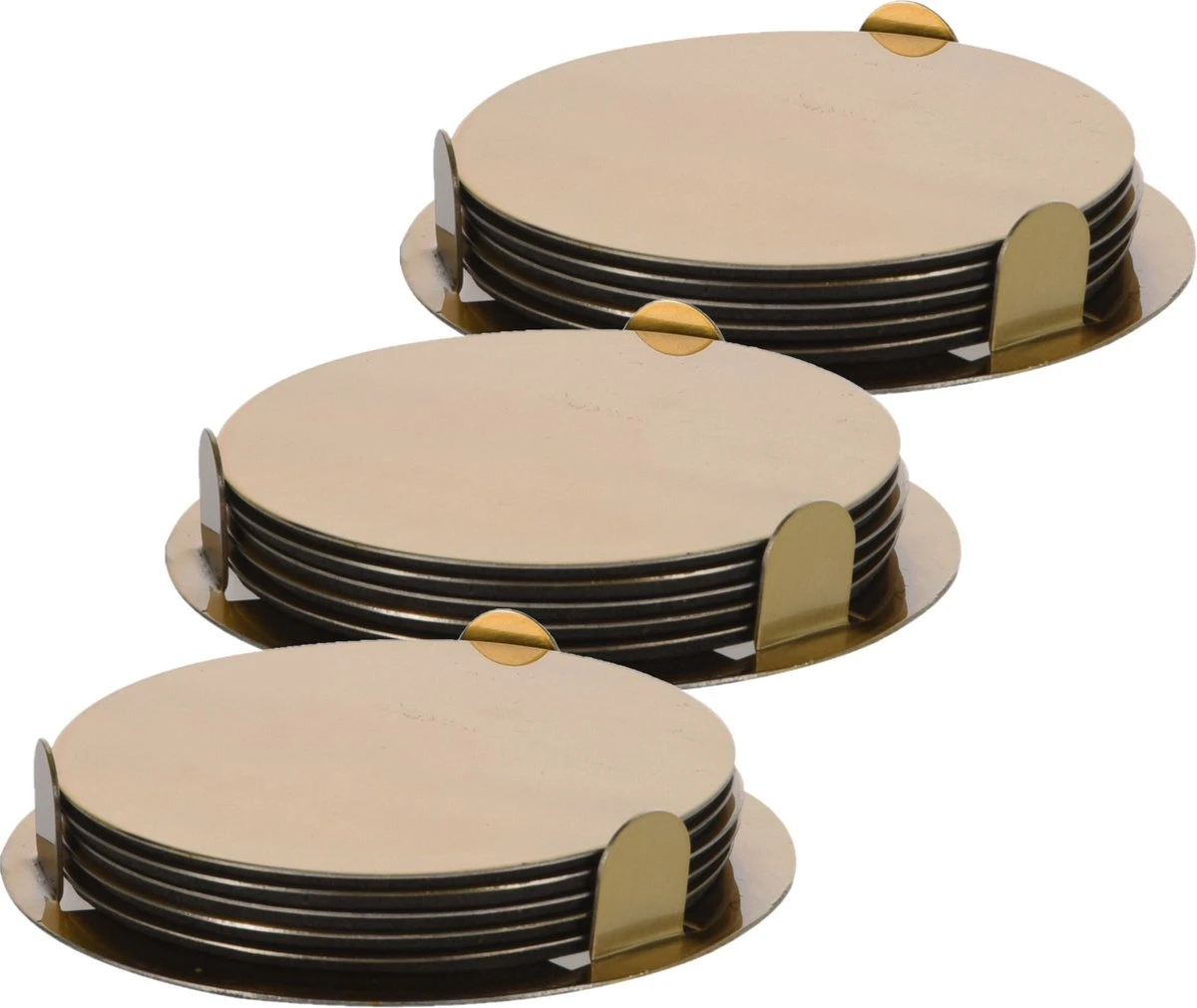 Excellent Houseware 18x Onderzetters Goud RVS Rond Met Houder 8,5 Cm Voor Glazen/bekers/kopjes 3 Excellent Houseware 18x Onderzetters Goud RVS Rond Met Houder 8,5 Cm Voor Glazen/bekers/kopjes