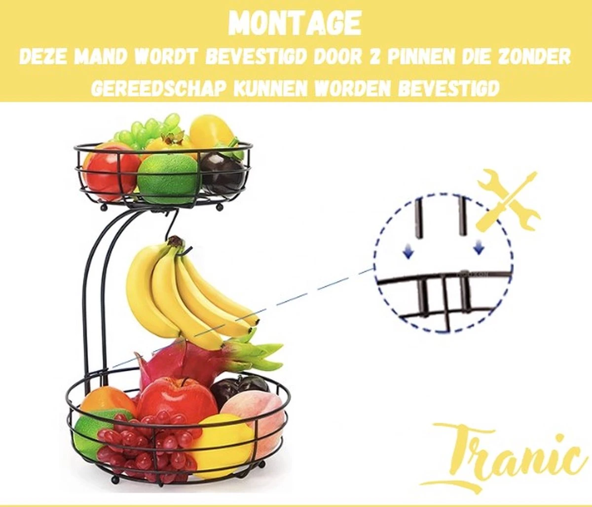 Tranic Fruitschaal - Fruitmand - Zwart Metaal - Etagere - Keuken Organizer 9 Tranic Fruitschaal - Fruitmand - Zwart Metaal - Etagere - Keuken Organizer - Afbeelding 7