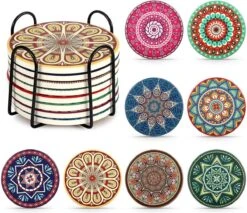 IBright Onderzetters Voor Glazen - Set Van 8 Met Houder - Rond - Bohemian - Oosterse - Mandala Design - Coasters 10 IBright Onderzetters Voor Glazen - Set Van 8 Met Houder - Rond - Bohemian - Oosterse - Mandala Design - Coasters -Bormioli Rocco winkel 1200x1033 1