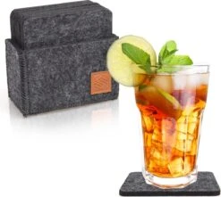 Sincer Vilten Onderzetters Voor Glazen Met Houder – Set Van 8 Vilten Onderzetters – Onderleggers - Premium Kwaliteit – Absorberend – Hittebestendig - Vierkant – Zwart/Grijs – Duurzaam/Milieuvriendelijk