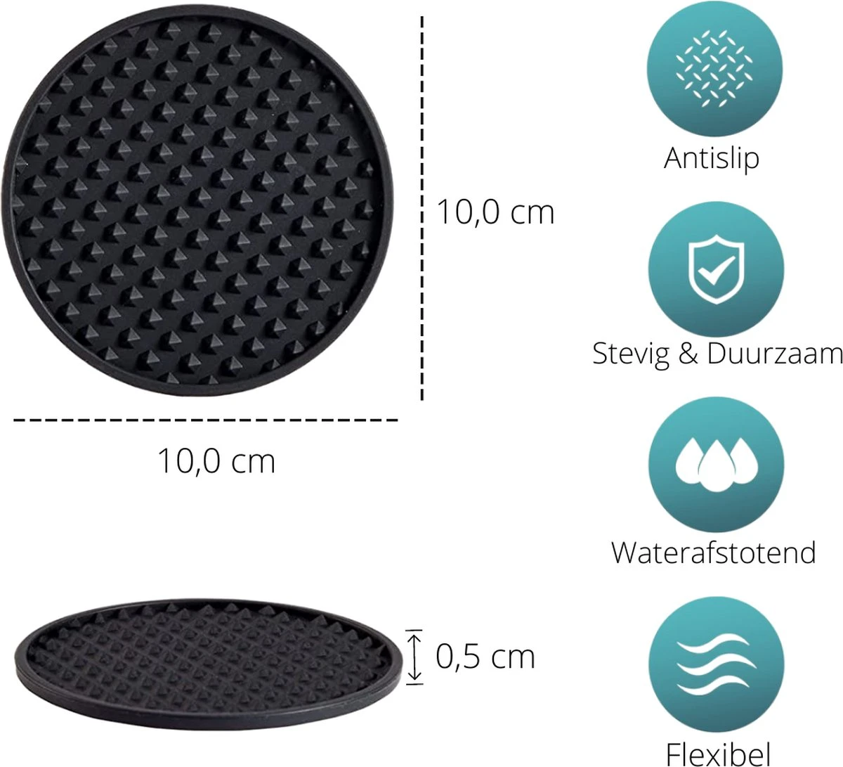 Castagnola Siliconen Onderzetters Met Houder – Onderzetters Voor Glazen – Onderzetters Design – Onderzettersset – Drink Onderzetters – Hoogwaardige Siliconen – Set Van 14 – Zwart 6 Castagnola Siliconen Onderzetters Met Houder – Onderzetters Voor Glazen – Onderzetters Design – Onderzettersset – Drink Onderzetters – Hoogwaardige Siliconen – Set Van 14 – Zwart - Afbeelding 4