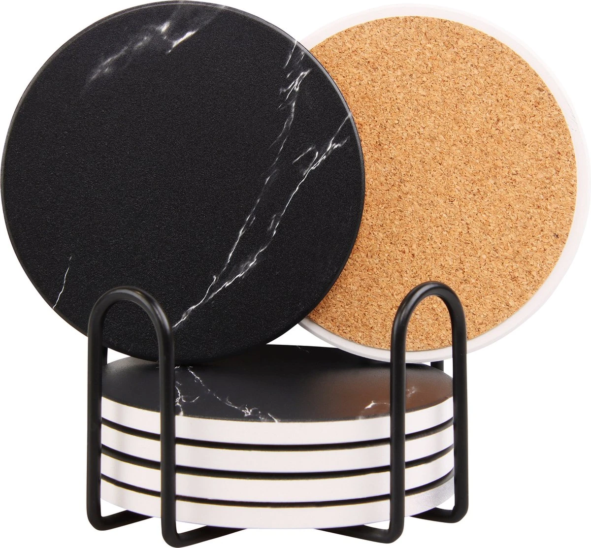 Sincer Keramische Onderzetters Voor Glazen Met Houder – Set Van 6 Zwarte Keramische/Marmeren Onderleggers –Luxe/Modern Design - Premium Kwaliteit – Kurken Antislip Onderkant – Hittebestendig – Zeer Absorberend – Rond – Duurzaam/Milieuvriendelijk 3 Sincer Keramische Onderzetters Voor Glazen Met Houder – Set Van 6 Zwarte Keramische/Marmeren Onderleggers –Luxe/Modern Design - Premium Kwaliteit – Kurken Antislip Onderkant – Hittebestendig – Zeer Absorberend – Rond – Duurzaam/Milieuvriendelijk