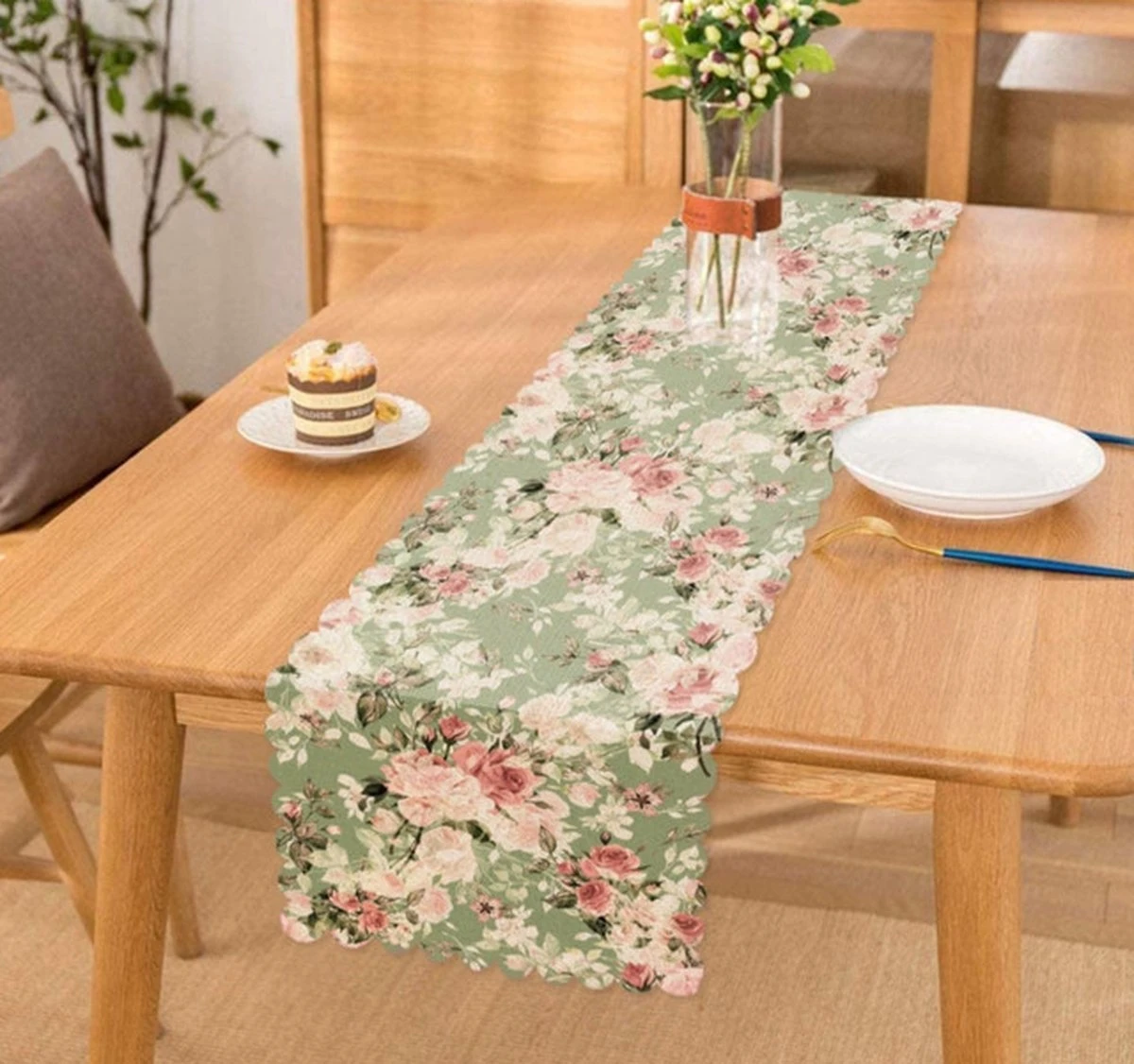 De Groen Home Bedrukt Velvet Textiel Tafelloper - Pastel Roze Bloemen - Fluweel - Runner 45x220 3 De Groen Home Bedrukt Velvet Textiel Tafelloper - Pastel Roze Bloemen - Fluweel - Runner 45x220