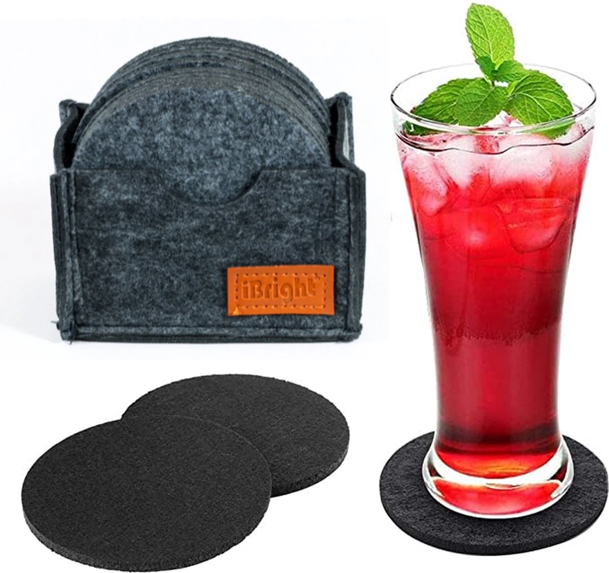 IBright Vilt Onderzetters Voor Glazen - 12 Stuks – Donkergrijs – Vilten Onderzetters Met Houder - Hittebestendig - Absorberend En Duurzaam 3 IBright Vilt Onderzetters Voor Glazen - 12 Stuks – Donkergrijs – Vilten Onderzetters Met Houder - Hittebestendig - Absorberend En Duurzaam