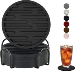 BOTC Siliconen Onderzetters Met Houder - Set Van 10 - Onderzettersset - Onderzetters Voor Glazen - Zwart