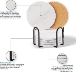 Sincer Keramische Onderzetters Voor Glazen Met Houder – Set Van 6 Witte Keramische/Marmeren Onderleggers –Luxe/Modern Design - Premium Kwaliteit – Kurken Antislip Onderkant – Hittebestendig – Zeer Absorberend – Rond – Duurzaam/Milieuvriendelijk 16 Sincer Keramische Onderzetters Voor Glazen Met Houder – Set Van 6 Witte Keramische/Marmeren Onderleggers –Luxe/Modern Design - Premium Kwaliteit – Kurken Antislip Onderkant – Hittebestendig – Zeer Absorberend – Rond – Duurzaam/Milieuvriendelijk -Bormioli Rocco winkel 1200x1135 4