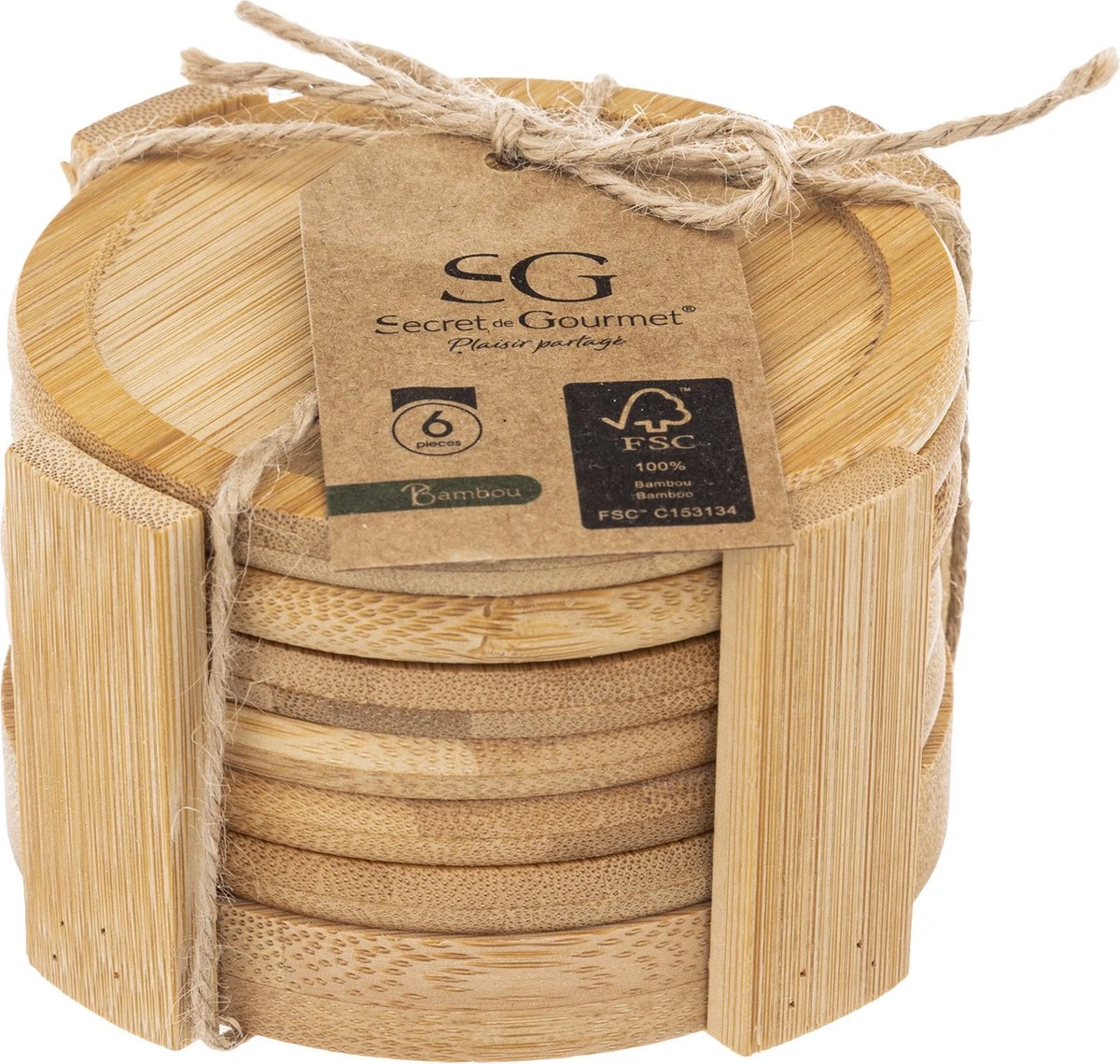 Set Van 6x Ronde Onderzetters Voor Glazen D10 Cm Bamboe 6 Set Van 6x Ronde Onderzetters Voor Glazen D10 Cm Bamboe - Afbeelding 4