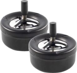 Merkloos 2x Stuks Ronde Draaiasbakken/terras Asbakken Zwart RVS 12 X 12 X 7 Cm - Buiten Asbakken