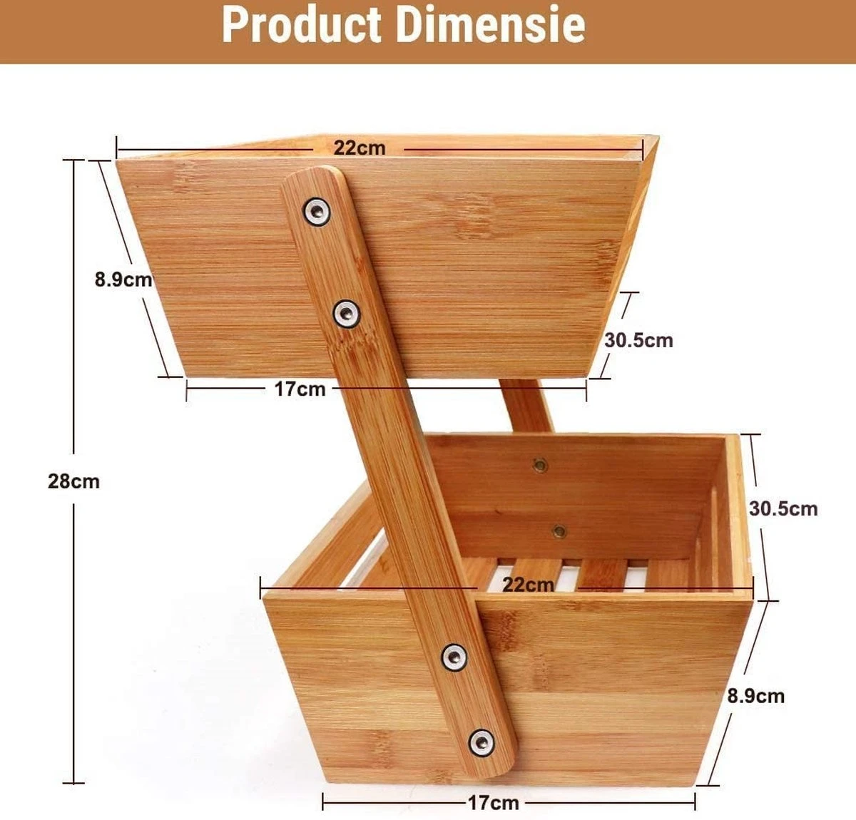 Fruitmand – 2 Laags – Hout – Aardappelbak - Aanrecht Organiser - Fruitkistje - Fruitschaal – Fruitmand -Schaal Decoratie - Voor Fruit / Groente / Snacks / Brood 7 Fruitmand – 2 Laags – Hout – Aardappelbak - Aanrecht Organiser - Fruitkistje - Fruitschaal – Fruitmand -Schaal Decoratie - Voor Fruit / Groente / Snacks / Brood - Afbeelding 5