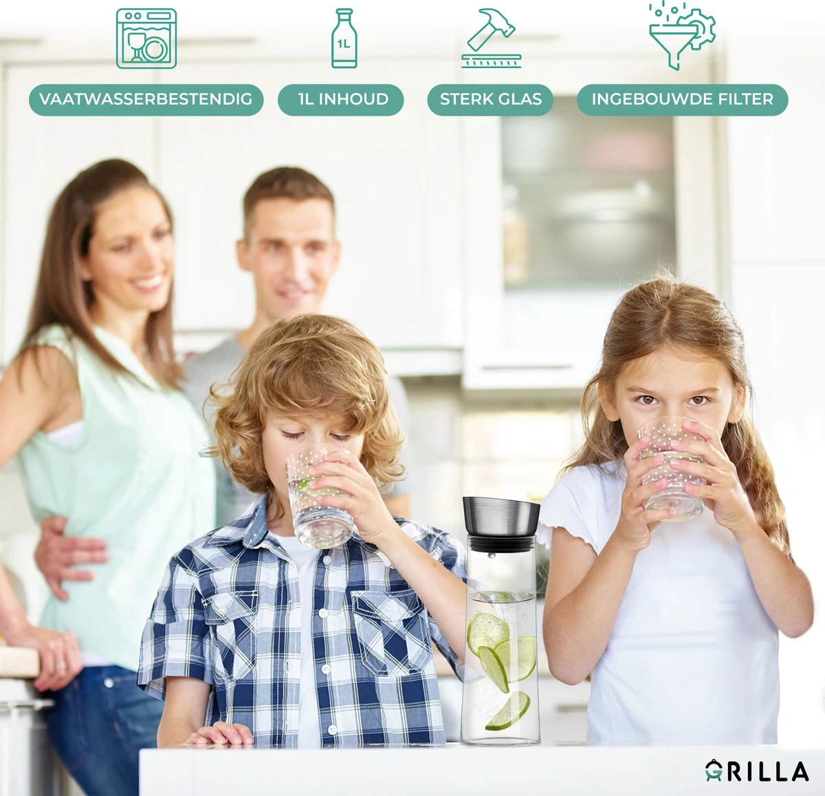 Grilla Karaf - 1000 Ml - Waterkan Met Deksel En Filter - Schenkkan - Waterkaraf 8 Grilla Karaf - 1000 Ml - Waterkan Met Deksel En Filter - Schenkkan - Waterkaraf - Afbeelding 6