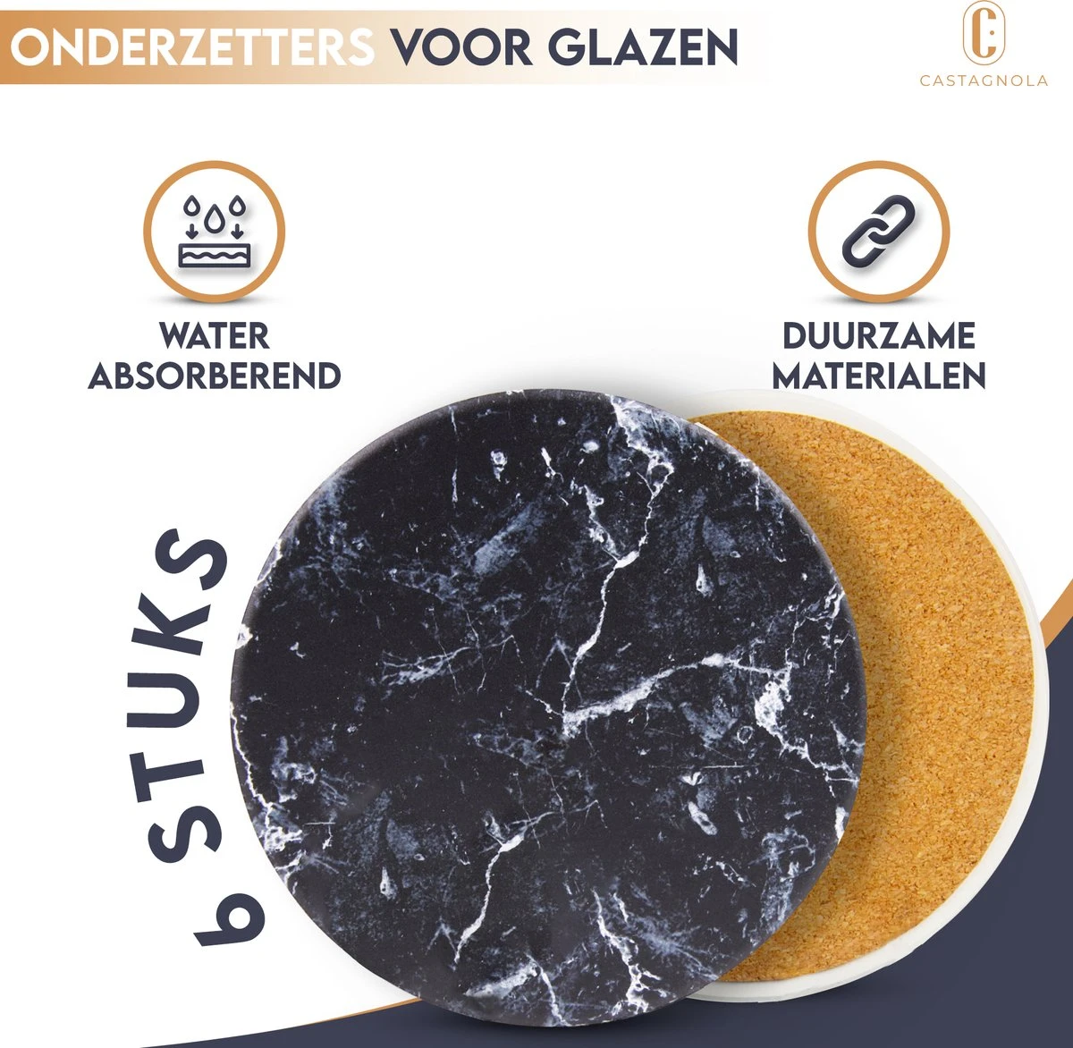 Castagnola Keramische Onderzetters Met Houder – Onderzetters Voor Glazen – Onderzetters Design – Onderzettersset – Drink Onderzetters – Keramisch – Kurk – Set Van 6 – Grijs/Zwart 6 Castagnola Keramische Onderzetters Met Houder – Onderzetters Voor Glazen – Onderzetters Design – Onderzettersset – Drink Onderzetters – Keramisch – Kurk – Set Van 6 – Grijs/Zwart - Afbeelding 4