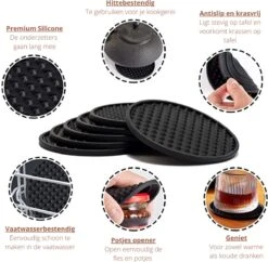 Castagnola Siliconen Onderzetters Met Houder – Onderzetters Voor Glazen – Onderzetters Design – Onderzettersset – Drink Onderzetters – Hoogwaardige Siliconen – Set Van 14 – Zwart 13 Castagnola Siliconen Onderzetters Met Houder – Onderzetters Voor Glazen – Onderzetters Design – Onderzettersset – Drink Onderzetters – Hoogwaardige Siliconen – Set Van 14 – Zwart -Bormioli Rocco winkel 1200x1175 3