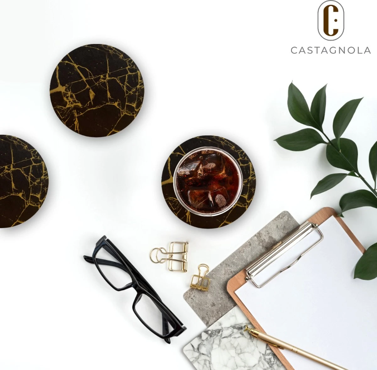 Castagnola Kunstlederen Onderzetters Met Houder – Onderzetters Voor Glazen – Onderzetters Design – Onderzettersset – Drink Onderzetters – Kunstleer – Leren Onderzetters – Set Van 16 – Zwart/Goud 7 Castagnola Kunstlederen Onderzetters Met Houder – Onderzetters Voor Glazen – Onderzetters Design – Onderzettersset – Drink Onderzetters – Kunstleer – Leren Onderzetters – Set Van 16 – Zwart/Goud - Afbeelding 5