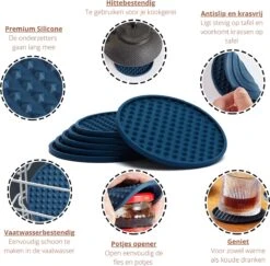 Castagnola Siliconen Onderzetters Met Houder – Onderzetters Voor Glazen – Onderzetters Design – Onderzettersset – Drink Onderzetters – Hoogwaardige Siliconen – Set Van 14 – Blauw -Bormioli Rocco winkel 1200x1182