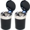 Merkloos 2x Auto Asbakje Met Led Lichtje En Deksel Zwart 11 X 9 Cm - Geurvrije Anti Rook Auto Asbak