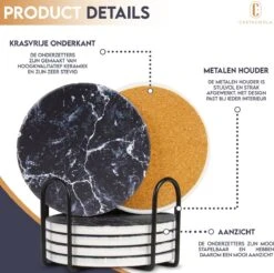 Castagnola Keramische Onderzetters Met Houder – Onderzetters Voor Glazen – Onderzetters Design – Onderzettersset – Drink Onderzetters – Keramisch – Kurk – Set Van 6 – Grijs/Zwart 15 Castagnola Keramische Onderzetters Met Houder – Onderzetters Voor Glazen – Onderzetters Design – Onderzettersset – Drink Onderzetters – Keramisch – Kurk – Set Van 6 – Grijs/Zwart -Bormioli Rocco winkel 1200x1197 10