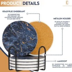 Castagnola Keramische Onderzetters Met Houder – Onderzetters Voor Glazen – Onderzetters Design – Onderzettersset – Drink Onderzetters – Keramisch – Kurk – Set Van 6 – Blauw/Goud 19 Castagnola Keramische Onderzetters Met Houder – Onderzetters Voor Glazen – Onderzetters Design – Onderzettersset – Drink Onderzetters – Keramisch – Kurk – Set Van 6 – Blauw/Goud -Bormioli Rocco winkel 1200x1197 4