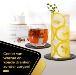 Swissl Leren Onderzetters - Marmer Onderzetters Voor Glazen - Kunstleren Onderleggers Met Houder - Glasonderzetters - Coasters – Zwart - Rond -Bormioli Rocco winkel 1200x1197 9