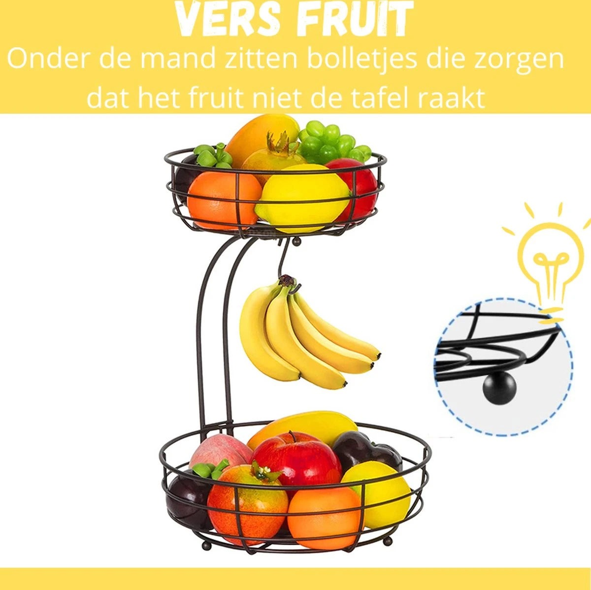 Tranic Fruitschaal - Fruitmand - Zwart Metaal - Etagere - Keuken Organizer 8 Tranic Fruitschaal - Fruitmand - Zwart Metaal - Etagere - Keuken Organizer - Afbeelding 6