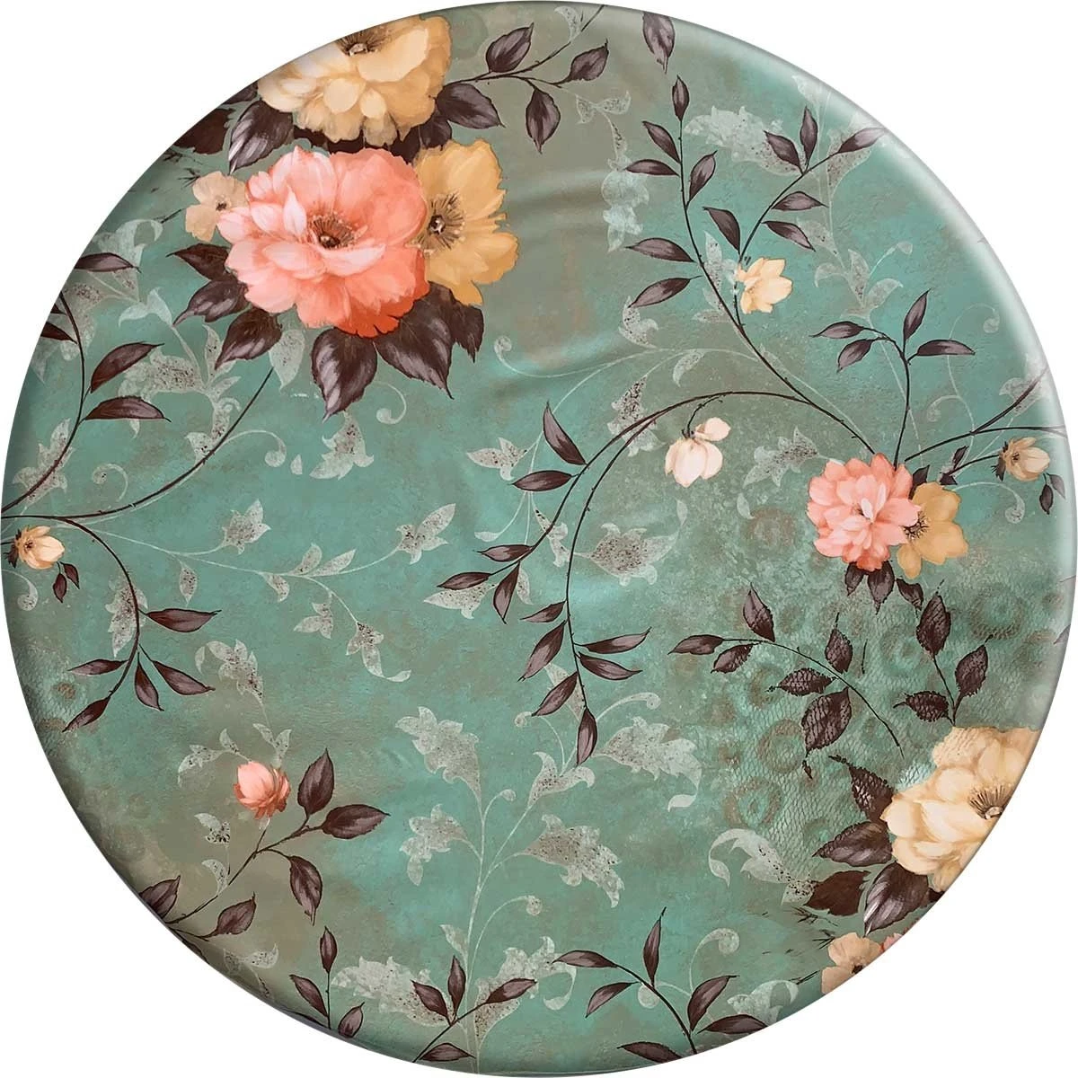 Merkloos Rond Tafelzeil - Ø 140 Cm - Roses - Mintgroen 3 Merkloos Rond Tafelzeil - Ø 140 Cm - Roses - Mintgroen