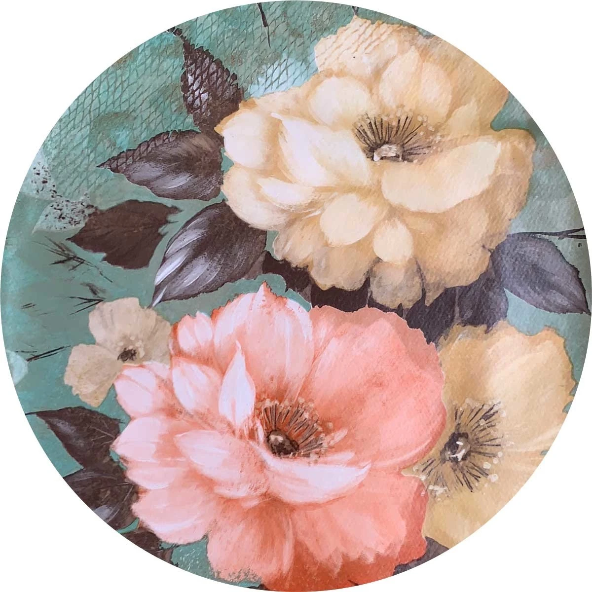 Merkloos Rond Tafelzeil - Ø 140 Cm - Roses - Mintgroen 4 Merkloos Rond Tafelzeil - Ø 140 Cm - Roses - Mintgroen - Afbeelding 2