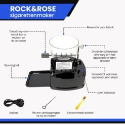 Rock&Rose Elektrische Sigarettenmaker - Inclusief Borsteltje - Sigarettenmakers - Sigarettenmachine - Electrische - Hulzenstopper - Zwart -Bormioli Rocco winkel 1200x1200 282