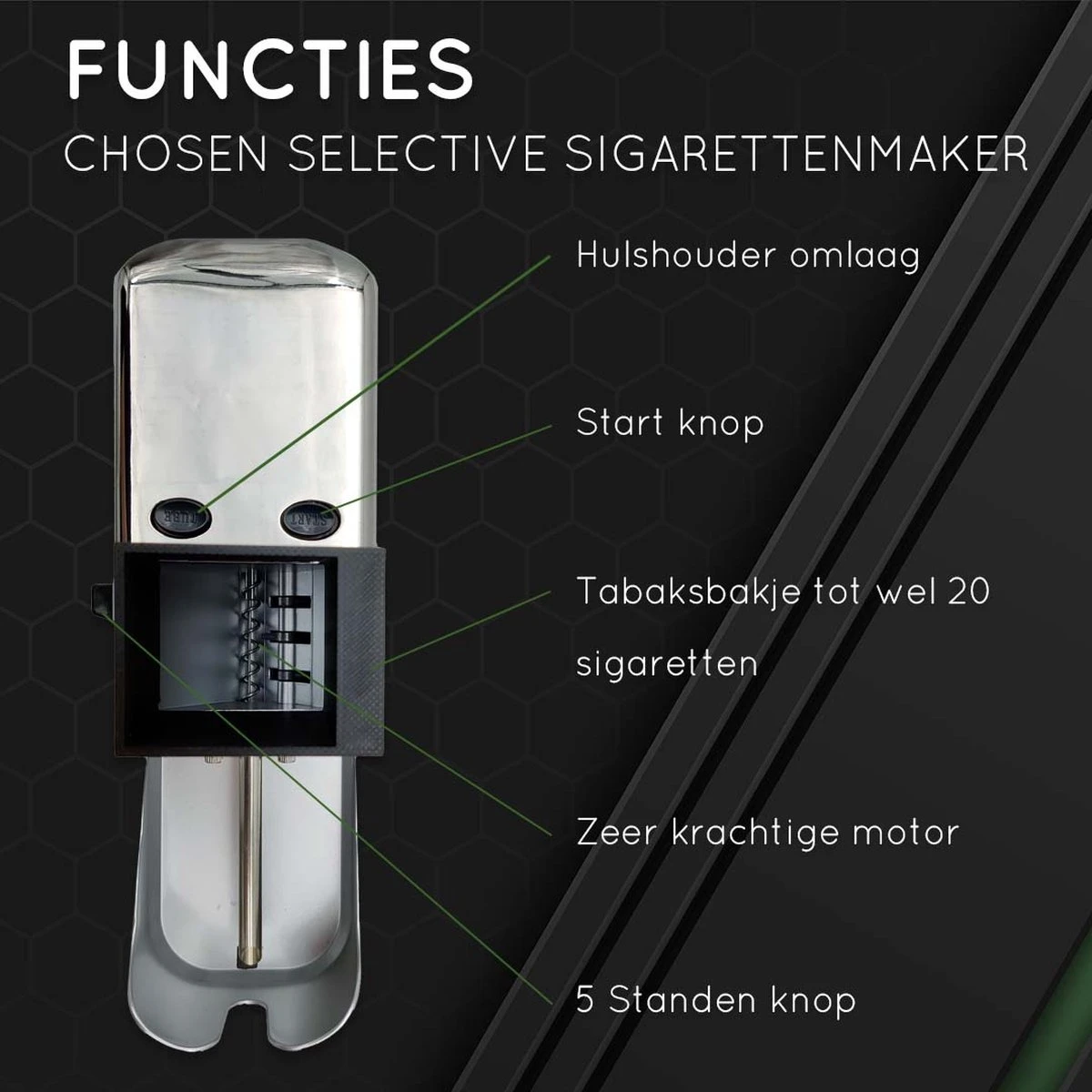 Elektrische Sigarettenmaker – Sigaretten Maker Electrisch – RVS – Sigaretten – Krachtige Motor - Electrische Sigarettenmachine – 25x13x8 Cm 4 Elektrische Sigarettenmaker – Sigaretten Maker Electrisch – RVS – Sigaretten – Krachtige Motor - Electrische Sigarettenmachine – 25x13x8 Cm - Afbeelding 2