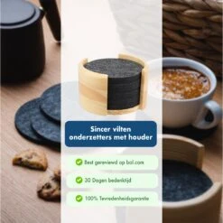 Vilten Onderzetters Voor Glazen - Bamboe Houder – Set Van 10 Vilten Onderzetters – Onderleggers - Premium Kwaliteit – Absorberend – Hittebestendig - Rond – Zwart/Grijs – Duurzaam/Milieuvriendelijk 13 Vilten Onderzetters Voor Glazen - Bamboe Houder – Set Van 10 Vilten Onderzetters – Onderleggers - Premium Kwaliteit – Absorberend – Hittebestendig - Rond – Zwart/Grijs – Duurzaam/Milieuvriendelijk -Bormioli Rocco winkel 1200x1200 335