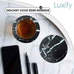 Luxe Leren Marmeren Onderzetters Met Houder - 10 Stuks - Onderleggers Voor Glazen - Glasonderzetters Voor Op Tafel - Coasters - Zwart / Wit - Rond -Bormioli Rocco winkel 1200x1200 349