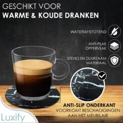 Luxe Leren Marmeren Onderzetters Met Houder - 10 Stuks - Onderleggers Voor Glazen - Glasonderzetters Voor Op Tafel - Coasters - Zwart / Wit - Rond -Bormioli Rocco winkel 1200x1200 350