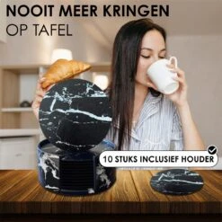 Luxe Leren Marmeren Onderzetters Met Houder - 10 Stuks - Onderleggers Voor Glazen - Glasonderzetters Voor Op Tafel - Coasters - Zwart / Wit - Rond -Bormioli Rocco winkel 1200x1200 351