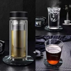 Luxe Leren Marmeren Onderzetters Met Houder - 10 Stuks - Onderleggers Voor Glazen - Glasonderzetters Voor Op Tafel - Coasters - Zwart / Wit - Rond -Bormioli Rocco winkel 1200x1200 353