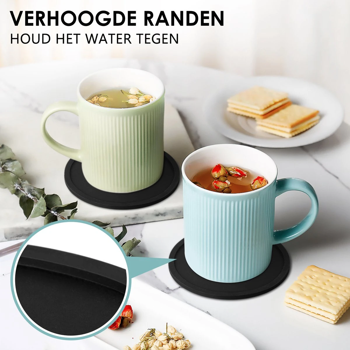 Siliconen Onderzetters Met Houder - 10 Stuks - Onderleggers Voor Glazen - Glasonderzetters Voor Op Tafel - Coasters - Zwart - Rond 6 Siliconen Onderzetters Met Houder - 10 Stuks - Onderleggers Voor Glazen - Glasonderzetters Voor Op Tafel - Coasters - Zwart - Rond - Afbeelding 4