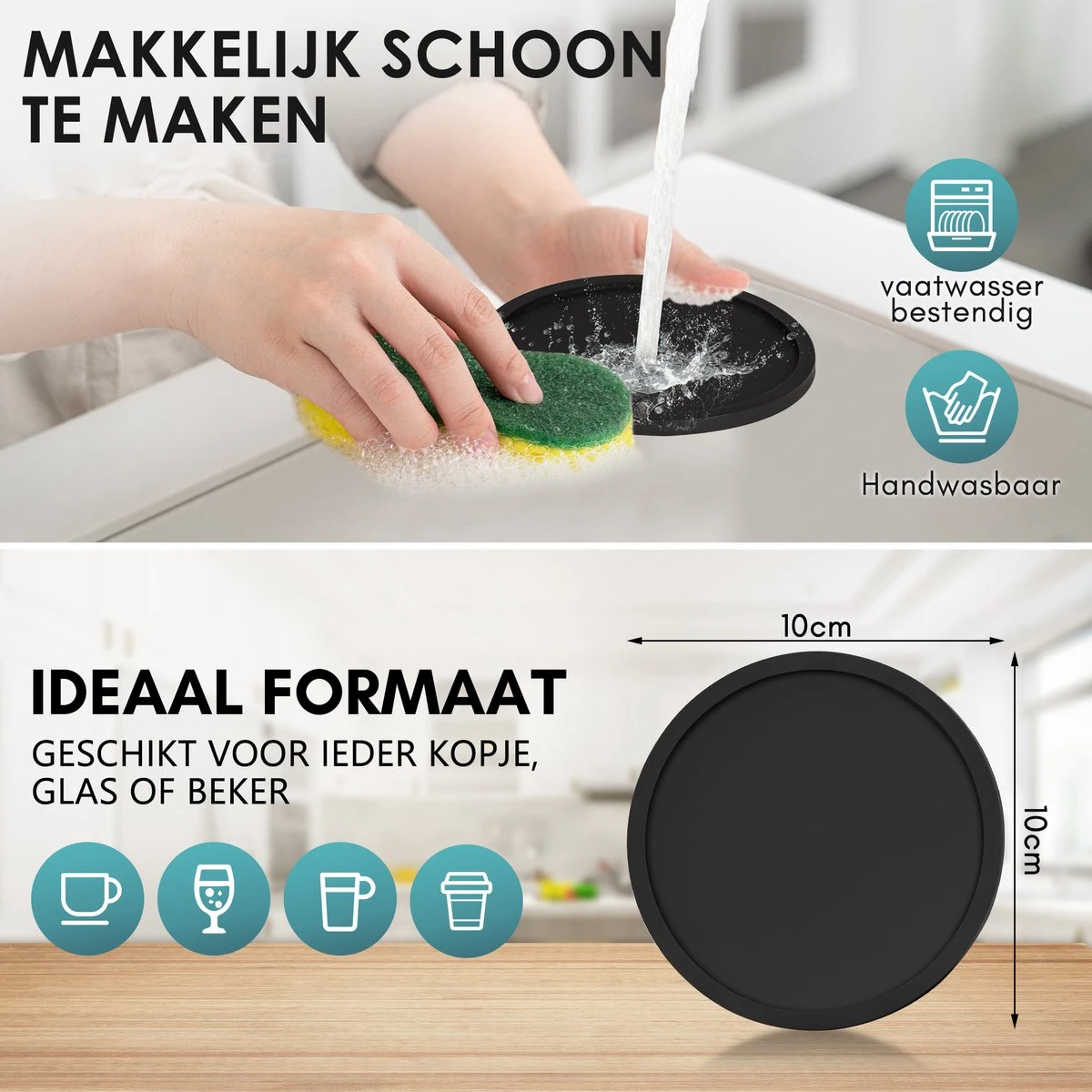 Siliconen Onderzetters Met Houder - 10 Stuks - Onderleggers Voor Glazen - Glasonderzetters Voor Op Tafel - Coasters - Zwart - Rond 7 Siliconen Onderzetters Met Houder - 10 Stuks - Onderleggers Voor Glazen - Glasonderzetters Voor Op Tafel - Coasters - Zwart - Rond - Afbeelding 5