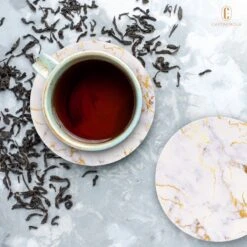 Castagnola Keramische Onderzetters Met Houder – Onderzetters Voor Glazen – Onderzetters Design – Onderzettersset – Drink Onderzetters – Keramisch – Kurk – Set Van 6 – Wit/Goud -Bormioli Rocco winkel 1200x1200 374